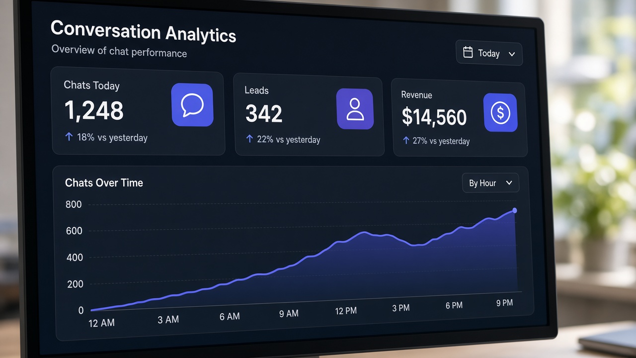 Conversation and revenue dashboard on a monitor